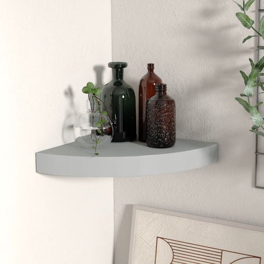 vidaXL Kelluva kulmahylly harmaa 25x25x3,8 cm MDF