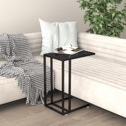 vidaXL Sivupöytä läppärille musta marmori 50x35x65 cm karkaistu lasi