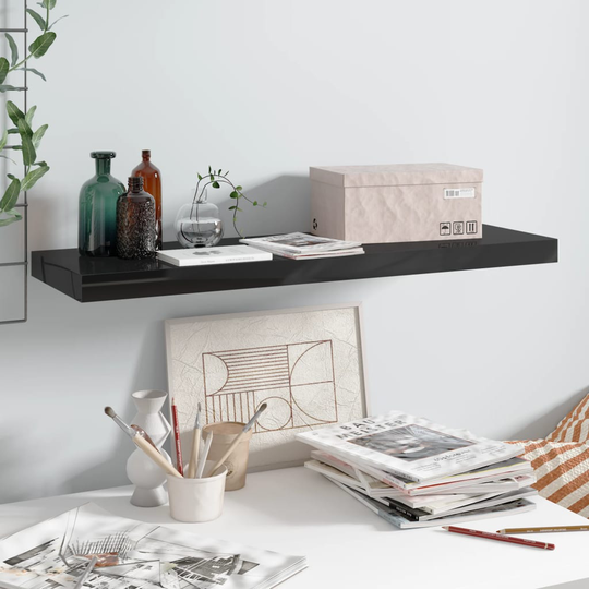 vidaXL Kelluva seinähylly korkeakiilto musta 80x23,5x3,8 cm MDF