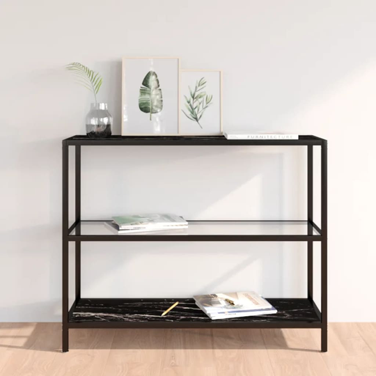 vidaXL Konsolipöytä läpinäkyvä ja musta marmori 100x36x90 cm lasi