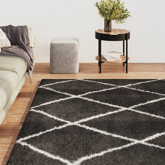 vidaXL Pörrömatto korkeanukkainen kerma ja antrasiitti 200x290 cm