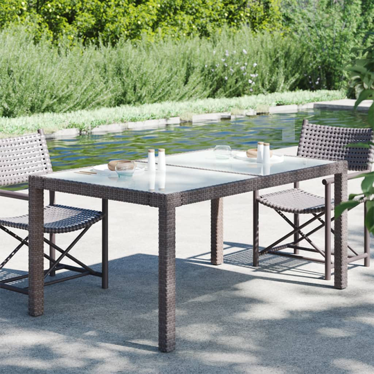 vidaXL Puutarhapöytä 150x90x75cm karkaistu lasi ja polyrottinki ruskea