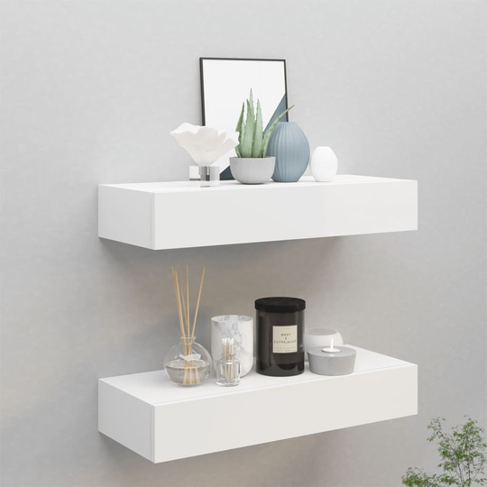 vidaXL Laatikkohyllyt seinälle 2 kpl valkoinen 60x23,5x10 cm MDF