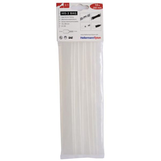 Hellermann Tyton HIS-3 Bag 12/4 Kutistesukka 12/4 x 200 mm, 10 kpl/pakkaus Läpinäkyvä