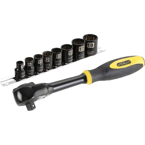 STANLEY 0-94-606 Räikkälenkkiavain 3/8", hylsysarja 8-19 mm, 9 osaa