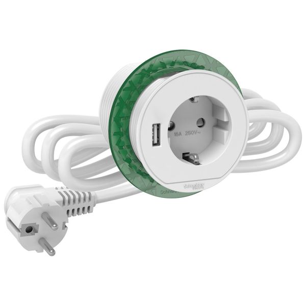 Schneider Electric XS USB-A Unica Pöytäyksikkö piiloasennus, 60 mm valkoinen