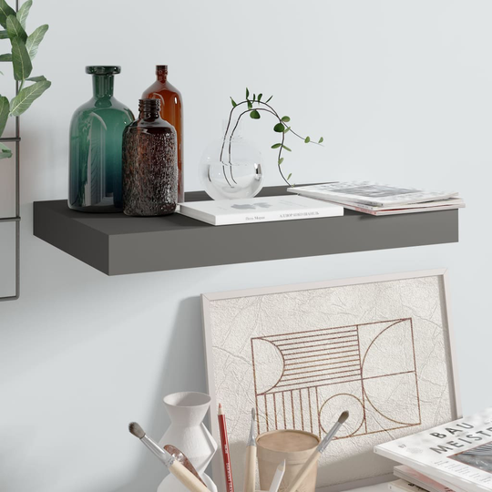 vidaXL Kelluva seinähylly korkeakiilto harmaa 40x23x3,8 cm MDF