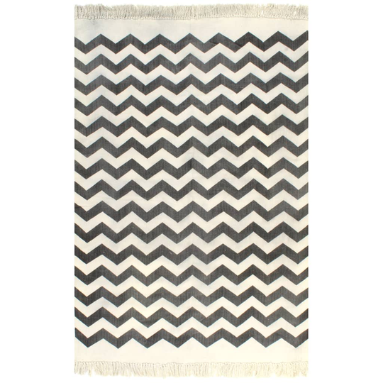vidaXL Kelim-matto puuvilla 120x180 cm kuviolla musta/valkoinen