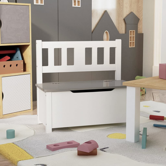 vidaXL Lasten säilytyspenkki valkoinen ja harmaa 60x30x55 cm MDF