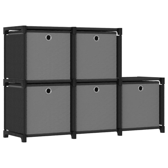 vidaXL 5 kuution esittelyhylly + laatikot musta 103x30x72,5 cm kangas