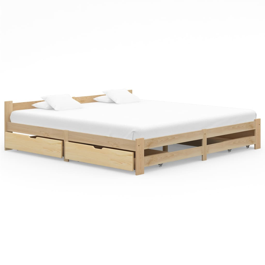 vidaXL Sängynrunko 4 vetolaatikolla täysi mänty 200x200 cm