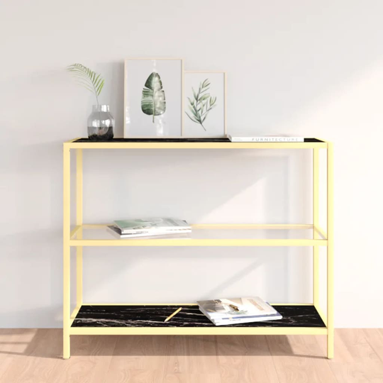 vidaXL Konsolipöytä musta marmori ja läpinäkyvä 100x36x90 cm lasi