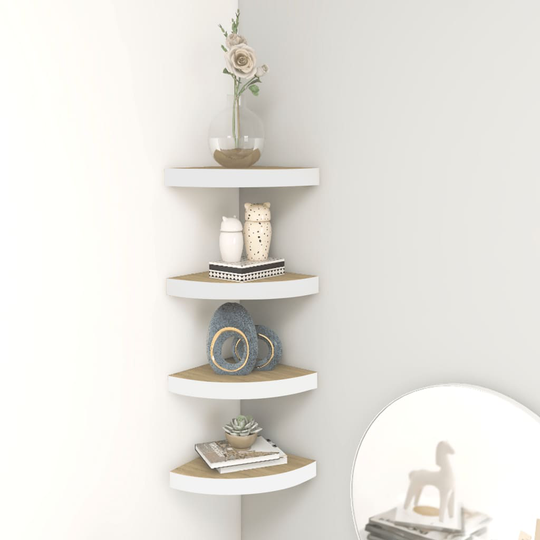 vidaXL Seinäkulmahyllyt 4 kpl tammi ja valkoinen 35x35x3,8 cm MDF