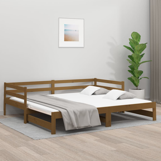 vidaXL Sohvasänky ulosvedettävä hunajanrusk. 2x(90x190) cm täysi mänty