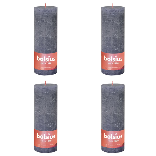 Bolsius Pilarikynttilät Shine 4 kpl rustiikkinen 190x68 mm sininen