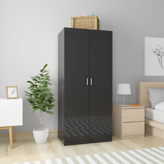 vidaXL Vaatekaappi korkeakiilto musta 80x52x180 cm lastulevy