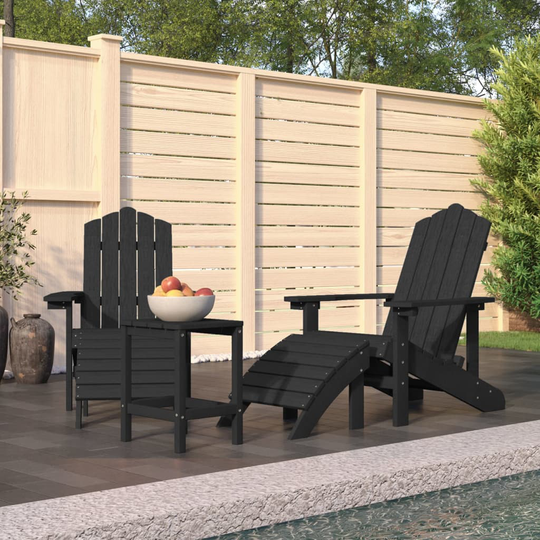 vidaXL Adirondack puutarhatuolit jalkatuilla/pöydällä HDPE antrasiitti