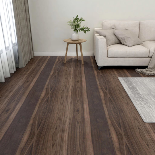 vidaXL Itsekiinnittyvä lattialankku 55 kpl PVC 5,11 m² tummanruskea
