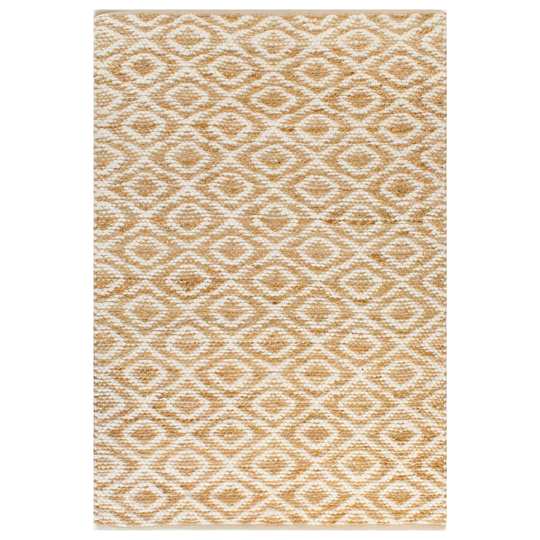 vidaXL Käsinkudottu juuttimatto 120x180 cm beige ja valkoinen