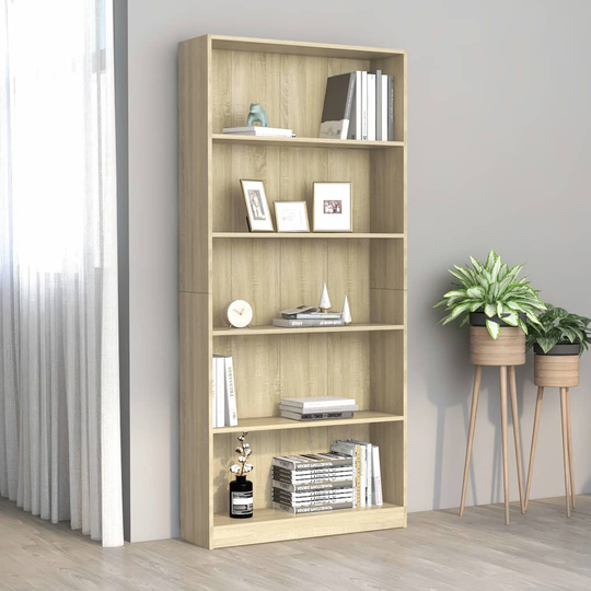 vidaXL 5-tasoinen kirjahylly Sonoma-tammi 80x24x175 cm lastulevy