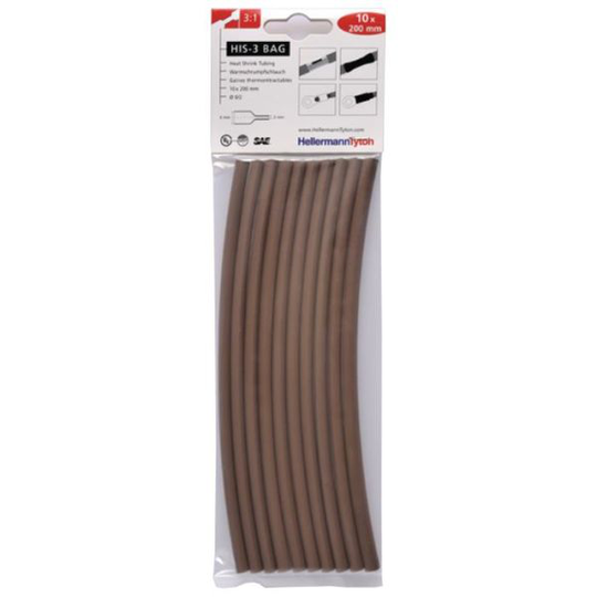 Hellermann Tyton HIS-3 Bag 6/2 Kutistesukka 6/2 x 200 mm, 10 kpl/pakkaus Ruskea