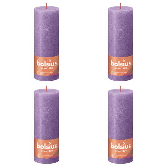 Bolsius Pilarikynttilät Shine 4 kpl rustiikkinen 190x68 mm violetti