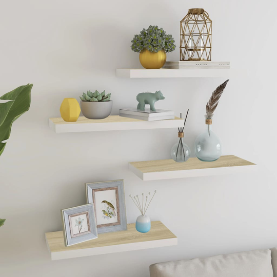 vidaXL Kelluvat seinähyllyt 4 kpl tammi ja valkoinen 60x23,5x3,8 MDF