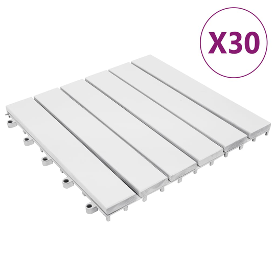 vidaXL Terassilaatat 30 kpl valkoinen 30x30 cm täysi akasiapuu