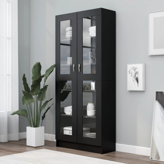 vidaXL Vitriinikaappi musta 82,5x30,5x185,5 cm lastulevy