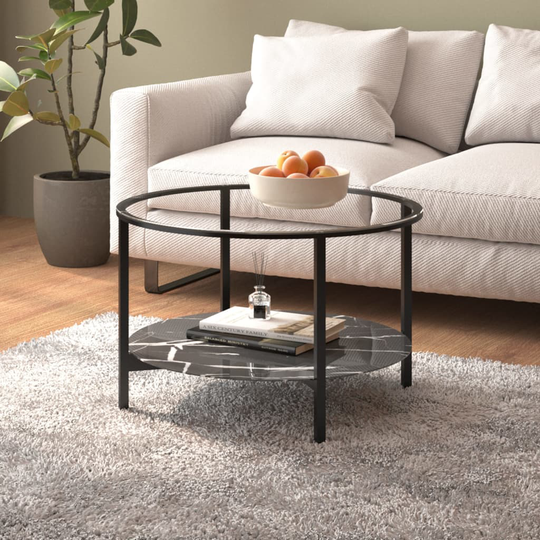 vidaXL Teepöytä musta ja musta marmori 70 cm karkaistu lasi