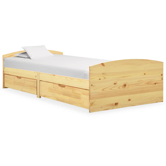 vidaXL Sängynrunko 2 vetolaatikolla täysi mänty 90x200 cm