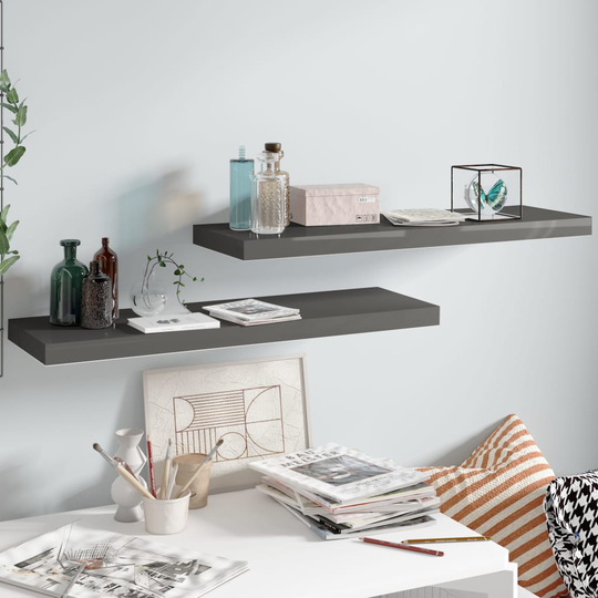 vidaXL Kelluvat seinähyllyt 2kpl korkeakiilto harmaa 80x23,5x3,8cm MDF