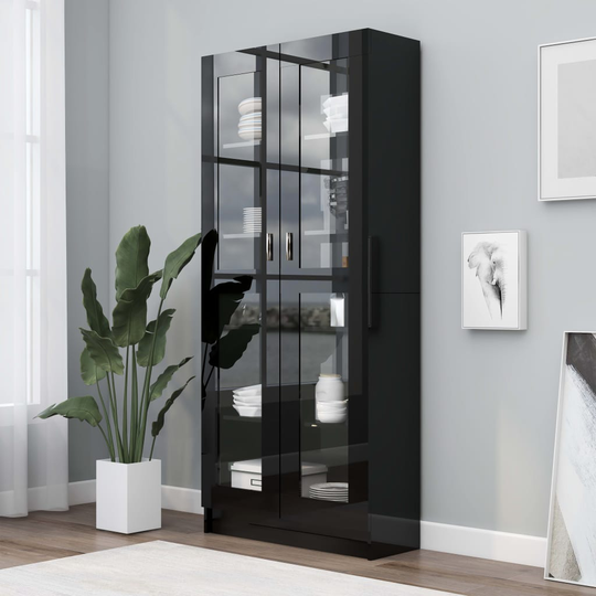 vidaXL Vitriinikaappi korkeakiilto musta 82,5x30,5x185,5 cm lastulevy