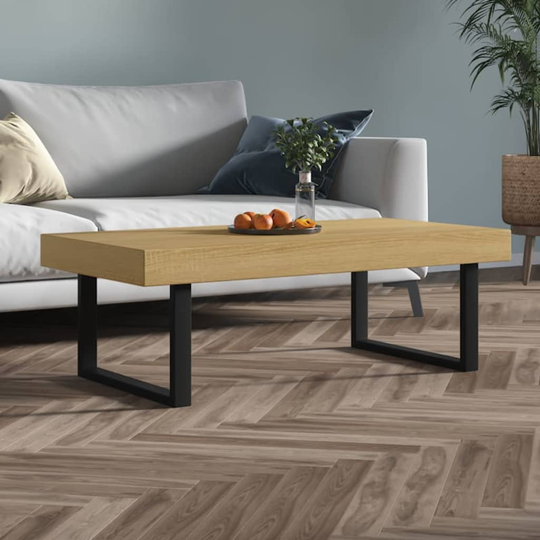 vidaXL Sohvapöytä vaaleanruskea ja musta 120x60x40 cm MDF ja rauta