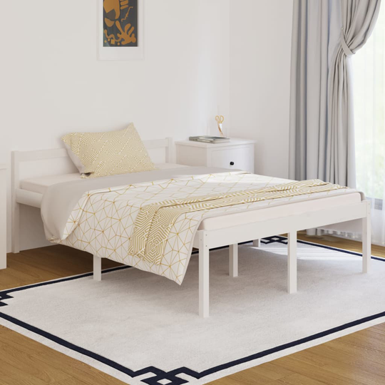 vidaXL Sängynrunko valkoinen täysi mänty 135x190 cm 4FT6 Double