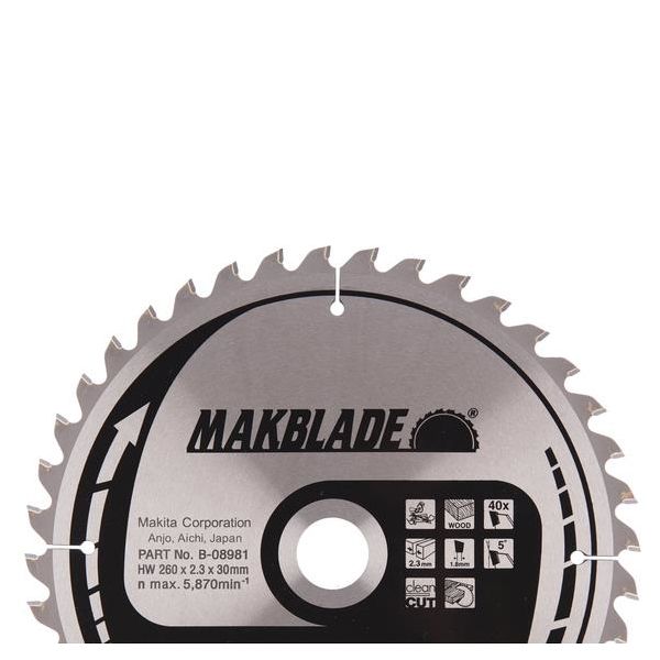 Makita B-08981 Sahanterä 260x2,3x30mm, 40T