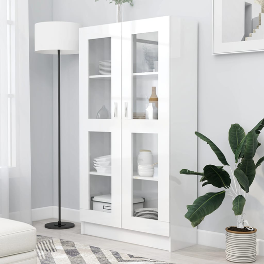 vidaXL Vitriinikaappi korkeakiilto valkoinen 82,5x30,5x150cm lastulevy