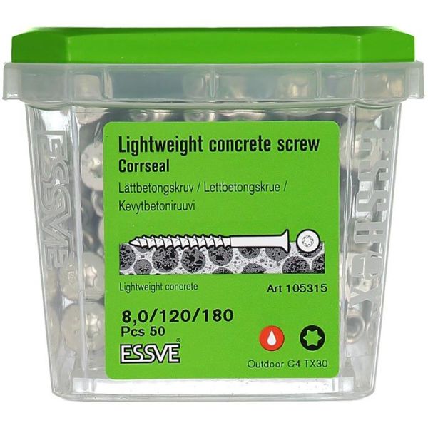 ESSVE CorrSeal TX30 Kevytbetoniruuvi 8,0x180mm 50 kpl