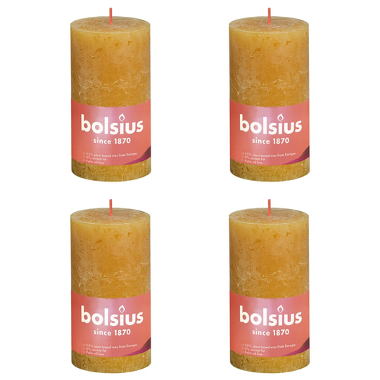 Bolsius Pilarikynttilät Shine 4 kpl 130x68 mm hunajakennon keltainen