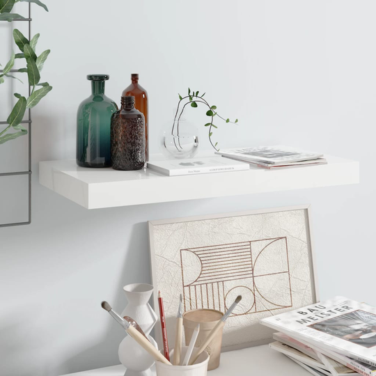 vidaXL Kelluva seinähylly korkeakiilto valkoinen 50x23x3,8 cm MDF