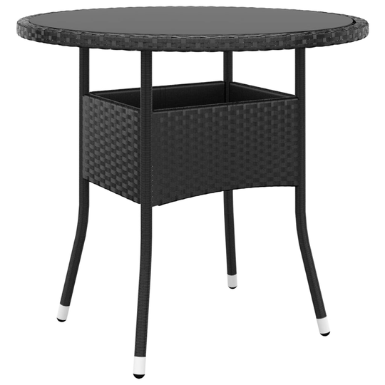 vidaXL Puutarhapöytä Ø80x75 cm karkaistu lasi ja polyrottinki musta