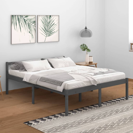 vidaXL Sängynrunko harmaa mänty 160x200 cm