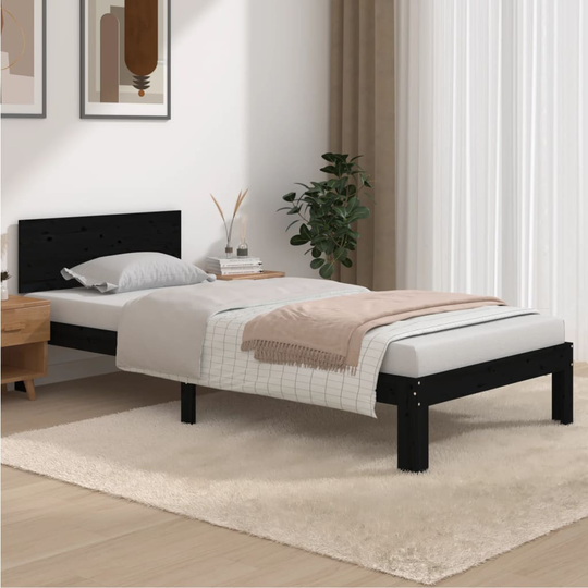 vidaXL Sängynrunko musta täysi mänty 90x200 cm