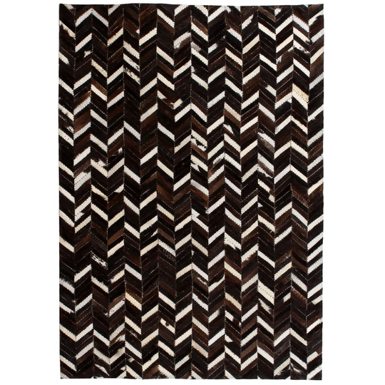 vidaXL Matto aitoa nahkaa tilkkutyö 80x150 cm chevron musta/valkoinen