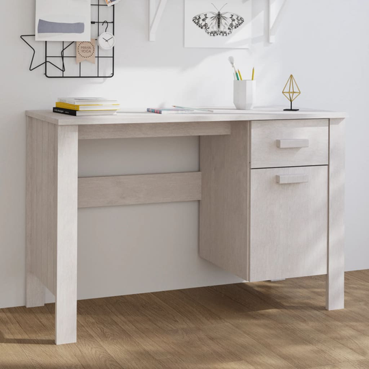 vidaXL Työpöytä valkoinen 113x50x75 cm täysi mänty
