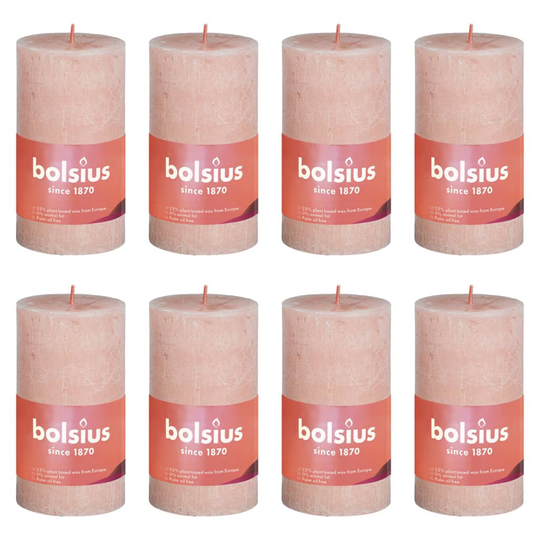 Bolsius Pilarikynttilät Shimmer 8 kpl rustiikkinen 100x50 mm pinkki