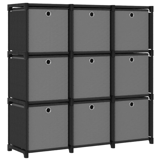 vidaXL 9 kuution esittelyhylly + laatikot musta 103x30x107,5 cm kangas