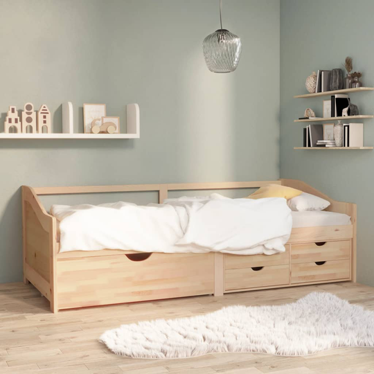 vidaXL Päivävuode 3-istuttava laatikoilla täysi mänty 90x200 cm