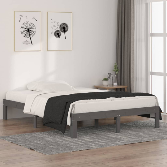 vidaXL Sängynrunko harmaa täysi puu 135x190 cm 4FT6 Double