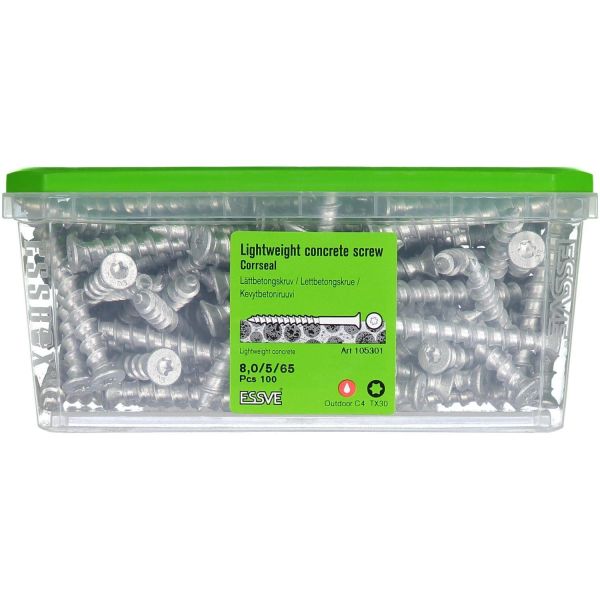 ESSVE CorrSeal TX30 Kevytbetoniruuvi 8,0x65mm 100 kpl